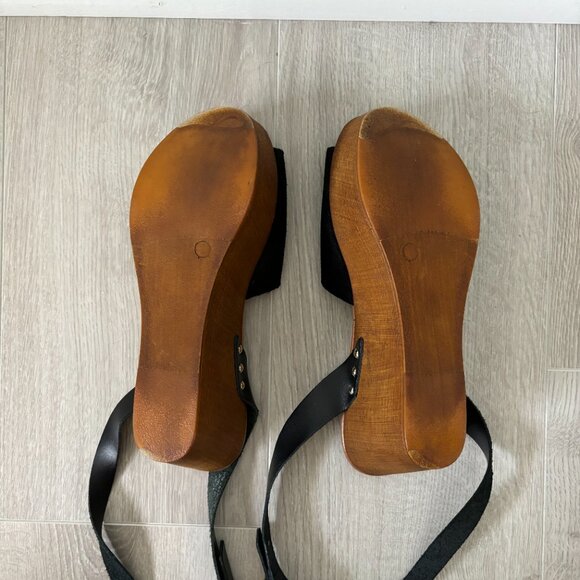 Seychelles Open Toe Wedge - Black Suede and Brown Wood-like - Picture 10 of 10